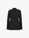 Allsaints Womens Black Sevenh Peak-lapel Double-breasted Woven Blazer