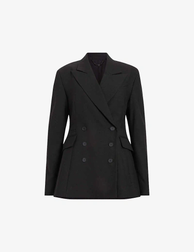 Allsaints Womens Black Sevenh Peak-lapel Double-breasted Woven Blazer In Black