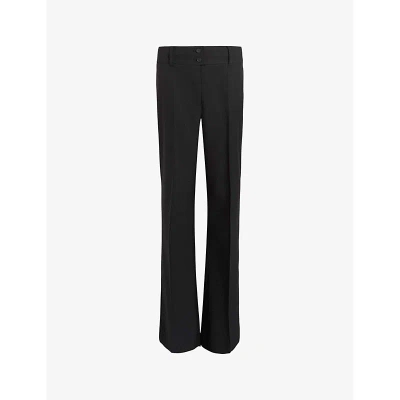 Allsaints Womens Black Sevenh Pintuck-seam Flared-leg High-rise Woven Trousers In Black