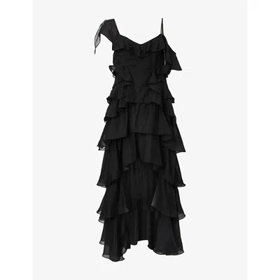 Allsaints Womens Black Sienna Ruffled Woven Maxi Dress