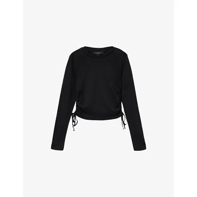 Allsaints Womens Black Sonny Crewneck Long-sleeve Cotton T-shirt Xs