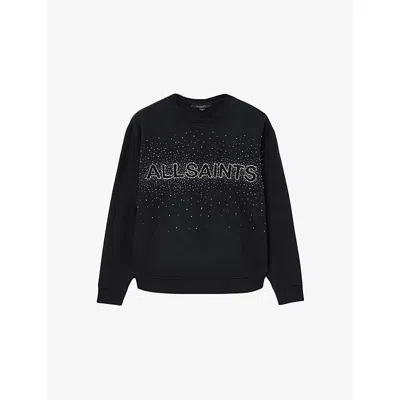 Allsaints Womens Sprinkle Etta Logo-print Relaxed-fit Sweatshirt Black