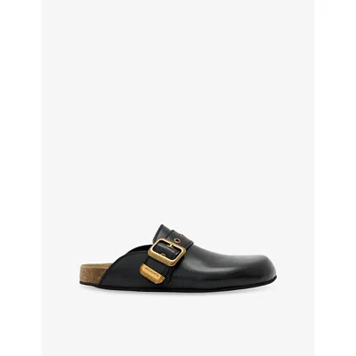 Allsaints Staffa Buckle Detail Leather Mules In Black
