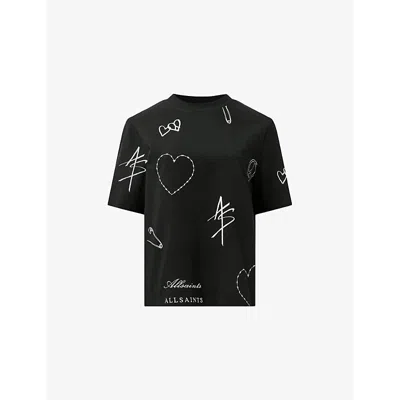 Allsaints Womens Stina Lisa Short-sleeve Cotton T-shirt Black