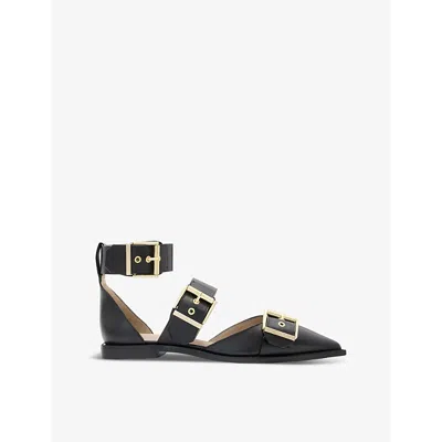 Allsaints Womens Black Sutton Multi-strap Flat Leather Courts