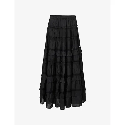 Allsaints Womens Black Talia Tiered-hem Modal Maxi Skirt