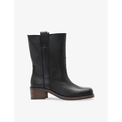 Allsaints Womens Black Terri Leather Boots Eur 39 / 6 Uk