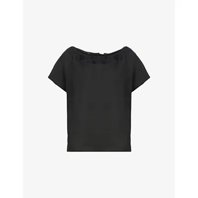 Allsaints Womens Black Trisha Sheer Silk-blend Top