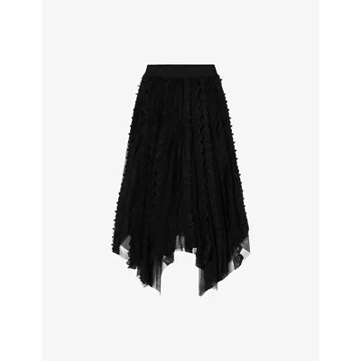 Allsaints Womens Black Vashtie Lace-panel Tulle Maxi Skirt