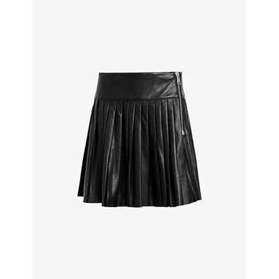Allsaints Womens Vena Lea Leather Kilt Mini Skirt Black