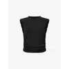 Allsaints Womens Black West Ruched Stretch Cotton-blend Top Xs
