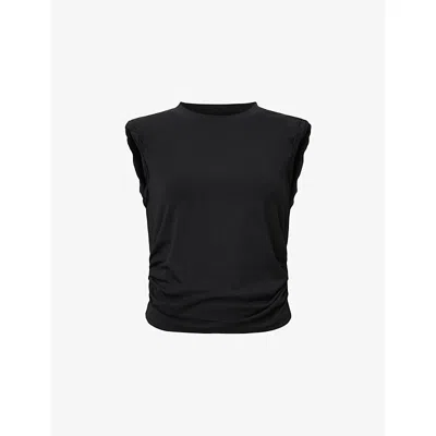 Allsaints Womens Black West Ruched Stretch Cotton-blend Top Xs