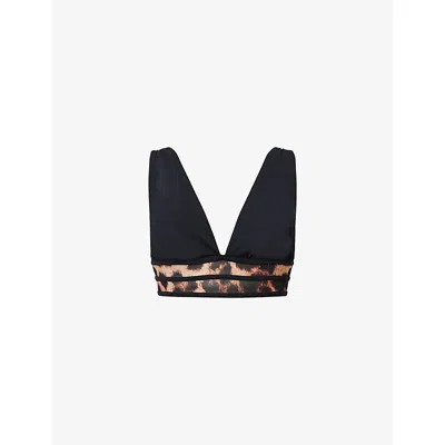 Allsaints Womens Black Xalia Leopard-print Mesh Stretch-woven Bikini Top Xs