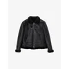 Allsaints Womens Black/black Lorel Wool-trim Regular-fit Sheepskin Jacket In Black