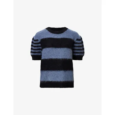 ALLSAINTS WOMENS BLACK/BLUE CLEM STRIPED MOHAIR-WOOL BLEND TOP