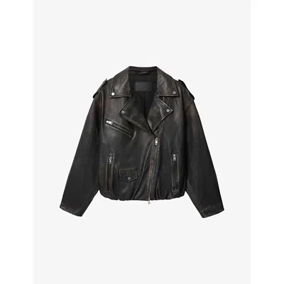 Allsaints Womens Black/brown Samina Regular-fit Leather Biker Jacket