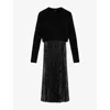Allsaints Womens Black/fango Gr Evia Two-in-one Stretch-woven Midi Dress In Multi