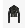 Allsaints Womens  Elora Slim-fit Cropped Leather Biker Jacket In Black/gold