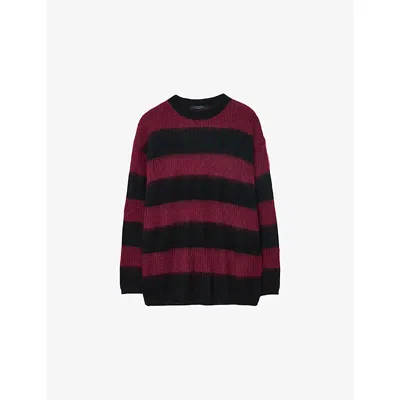 ALLSAINTS WOMENS BLACK/RED ONYX STRIPED KNITTED JUMPER XS