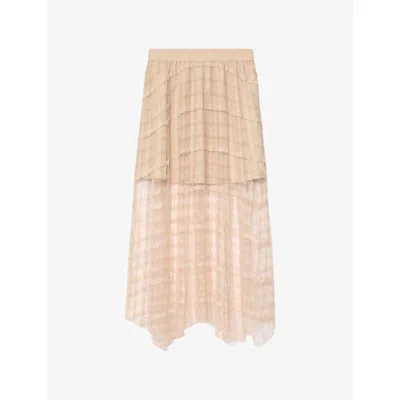 Allsaints Womens Blush Pink Celia Lace-trim Mesh Midi Skirt