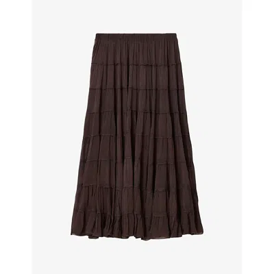 Allsaints Womens Bottle Brown Eva Elasticated-waist Woven Maxi Skirt