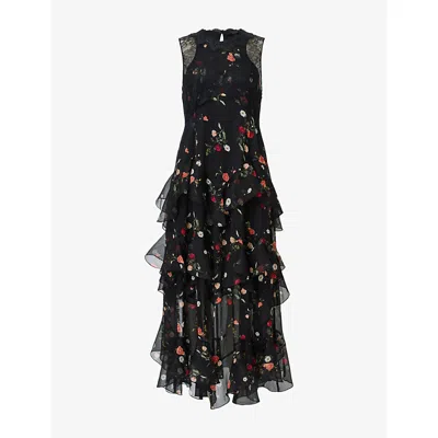Allsaints Womens Briar Black Quinn Floral-print Chiffon Maxi Dress