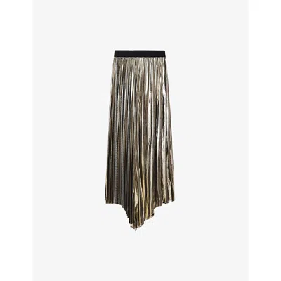 ALLSAINTS WOMENS BRONZE GOLD JAX METALLIC WOVEN MAXI SKIRT