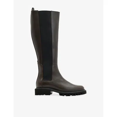 Allsaints Womens Brown Maeve Slip-on Flat Leather Knee-high Boots Eur 39 / 6 Uk