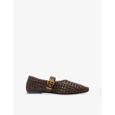 Allsaints Womens Brown Sabine Woven Leather Ballet Flats Eur 39 / 6 Uk