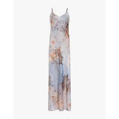 Allsaints Womens Bloom Soft Blu Bryony Printed Woven Maxi Dress