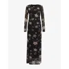 Allsaints Womens Petra Sepia Br Caia Floral-print Stretch-mesh Maxi Dress In Black