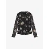 Allsaints Womens Petra Sepia Br Caia Floral-print Stretch-mesh Top In Black
