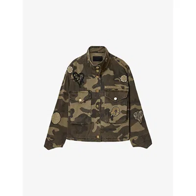 Allsaints Womens Camo Green Clay Camouflage Cotton Jacket