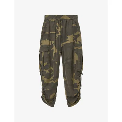 ALLSAINTS WOMENS KAYE CAMOUFLAGE-PRINT TAPERED-LEG HIGH-RISE LYOCELL TROUSERS CAMO GREEN