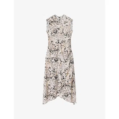 Allsaints Womens Canter Ecru Wh Noor Graphic-print Asymmetric-hem Woven Maxi Dress In Multi