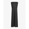Allsaints Womens Kaito Boat-neck Jacquard-print Sleeveless Woven Maxi Dress Carbon Grey Xs In Black