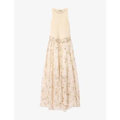 Allsaints Womens Carmel Off Whi Zenia Contrast-skirt Knitted-woven Maxi Dress In Neutral