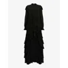 Allsaints Cavarly Ruffle Long Sleeve Maxi Dress In Black