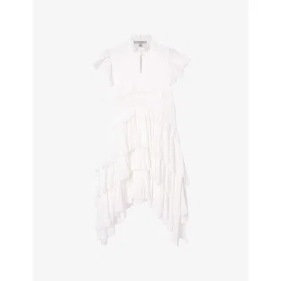 Allsaints Womens Chalk White Cavarly Ruffled Woven Mini Dress