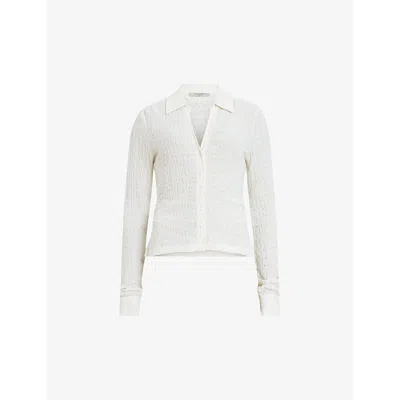 Allsaints Womens Chalk White Connie V-neck Slim-fit Stretch-cotton Shirt
