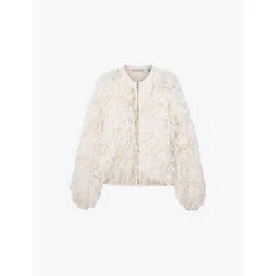 Allsaints Womens Chalk White Elias Textured Wool-blend Jacket