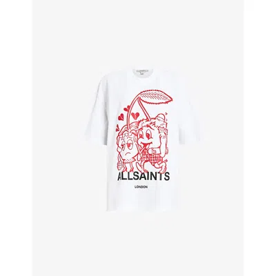 Allsaints Womens Chalk White Etta Graphic-print Cotton-jersey T-shirt