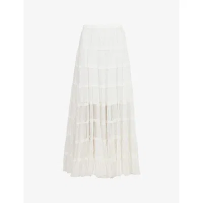 Allsaints Womens Chalk White Eva Elasticated-waist Woven Maxi Skirt