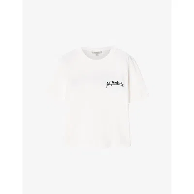 Allsaints Womens Chalk White Lisa Branded Cotton-jersey T-shirt