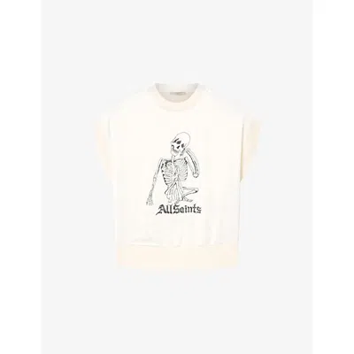 Allsaints Womens Chalk White Terra Graphic-print Knitted T-shirt