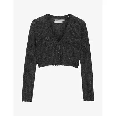 Allsaints Womens Charcoal Grey Mable V-neck Cropped Alpaca-blend Cardigan In Gray
