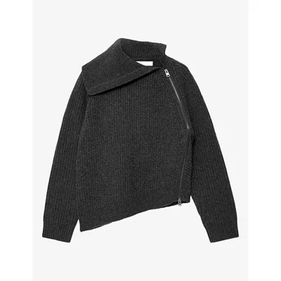 Allsaints Womens Cleo Funnel-neck Wool Jumper Graphite Grey Xs