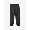 Allsaints Womens Coated Black Mila Tapered-leg Coated Denim Cargo Trousers In Black