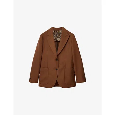 Allsaints Womens  Beck Relaxed-fit Wool-blend Blazer In Brown