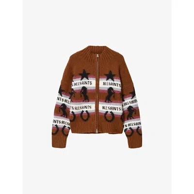 Allsaints Womens Cognac Brown Epona Zip-up Knitted Cardigan Xs